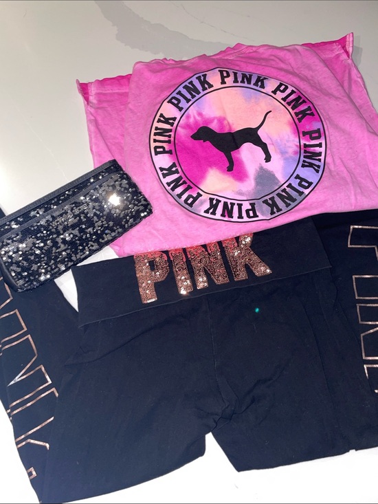 PINK Victoria's Secret Pants - PINK Victoria’s Secret Black YOGA Leggings, sequin Y2K Top and purse